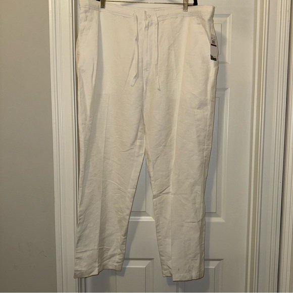 Cubavera Linen Blend Drawstring Pants Mens XXL 44-46 Ivory Straight Leg Pockets - Picture 1 of 7